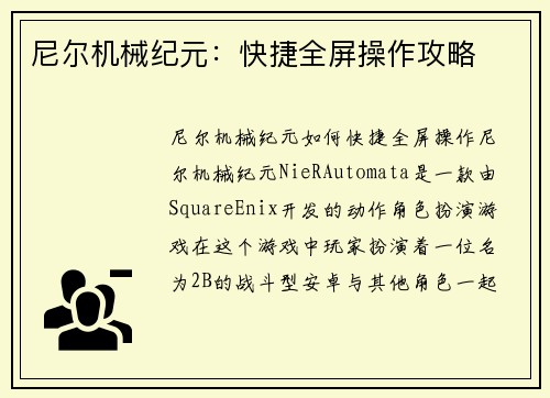 尼尔机械纪元：快捷全屏操作攻略